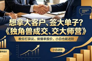 想拿大客户、签大单子？《独角兽成交大师营》教你扛异议、做爆单报价，小白也能进阶【原创双语字幕】
