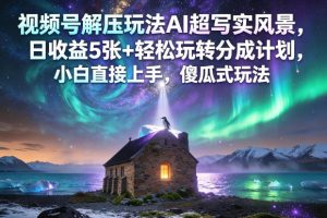 视频号解压玩法AI超写实风景，日收益5张+轻松玩转分成计划，小白直接上手，傻瓜式玩法