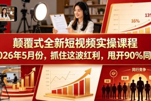 颠覆式全新短视频实操课程2026年5月份，抓住这波红利，甩开90%同行