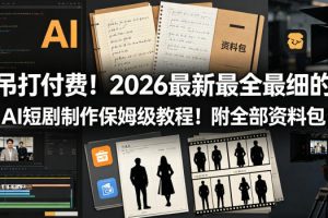 吊打付费！2026最新最全最细的AI短剧制作保姆级教程！附全部资料包