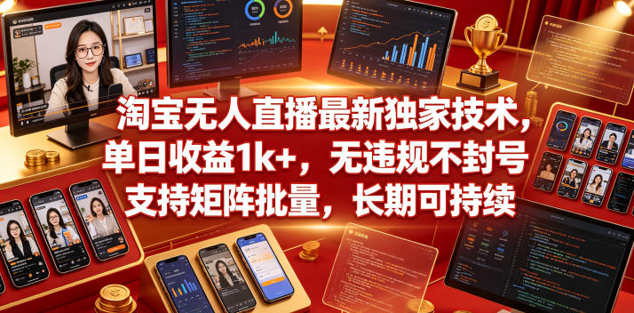 淘宝无人直播最新独家技术,单日收益1k+,无违规不封号,支持矩阵批量,长期可持续【揭秘】