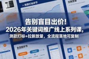 告别盲目出价！2026年关键词推广线上系列课，测款打标+拉新放量，全流程落地可复制