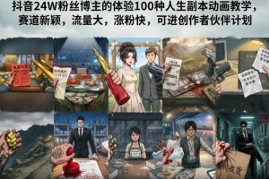 抖音24W粉丝博主的体验100种人生副本动画教学，赛道新颖，流量大，涨粉快，可进创作者伙伴计划