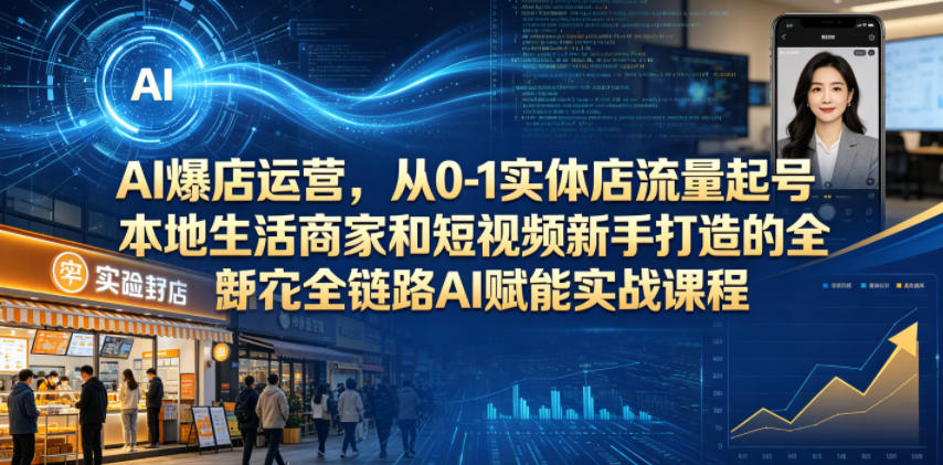 AI爆店运营,从0-1实体店流量起号,本地生活商家和短视频新手打造的全链路AI赋能实战课程