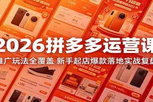 2026拼多多运营课：推广玩法全覆盖，新手起店爆款落地实战复盘
