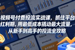 视频号付费投流实战课，抓住平台红利期，用最低成本撬动最大流量，从新手到高手的投流全攻略