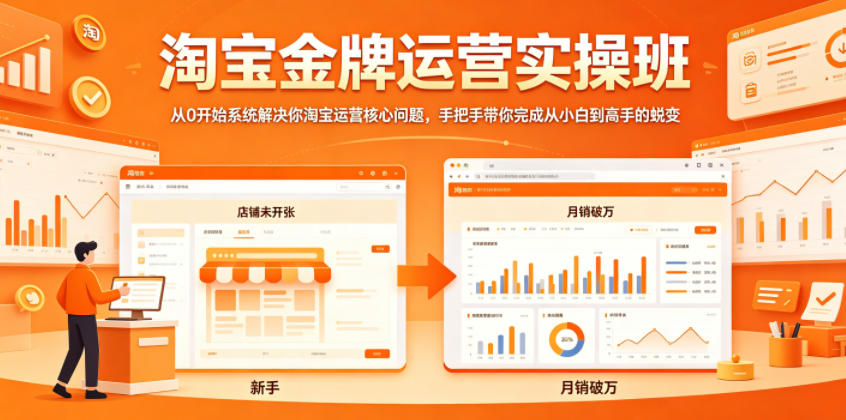 淘宝金牌运营实操班,从0开始系统解决你淘宝运营核心问题,手把手带你完成从小白到高手的蜕变