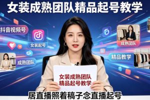 抖音视频号绿幕直播，女装成熟团队打造精品起号教学，居直播照着稿子念直播起号