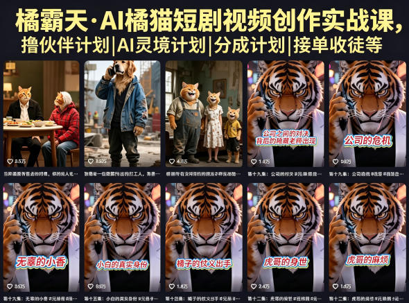 橘霸天·AI橘猫短剧视频创作实战课，撸伙伴计划|AI灵境计划|分成计划|接单收徒等