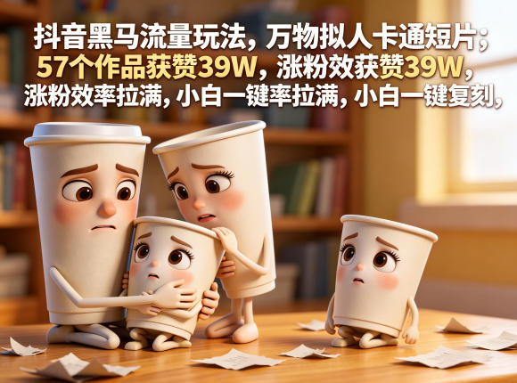 抖音黑马流量玩法,万物拟人卡通短片,57个作品获赞39W,涨粉效率拉满,小白一键复刻,保姆级拆解
