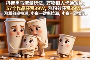 抖音黑马流量玩法，万物拟人卡通短片，57个作品获赞39W，涨粉效率拉满，小白一键复刻，保姆级拆解