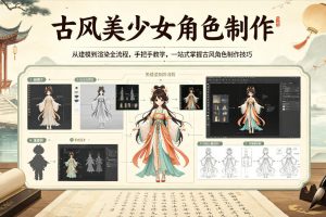 古风美少女角色制作，从建模到渲染全流程，手把手教学，一站式掌握古风角色制作技巧