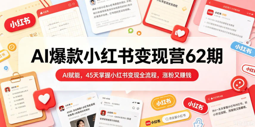 AI爆款小红书变现营62期2026年5月,AI赋能,45天掌握小红书变现全流程,涨粉又賺钱