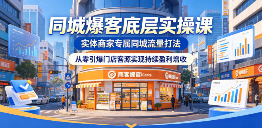 同城爆客底层实操课,实体商家专属同城流量打法,从零引爆门店客源实现持续盈利增收