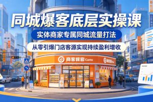 同城爆客底层实操课，实体商家专属同城流量打法，从零引爆门店客源实现持续盈利增收