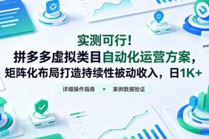 实测可行！拼多多虚拟类目自动化运营方案，矩阵化布局打造持续性被动收入，日1K+【揭秘】
