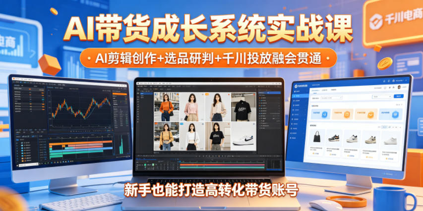 AI带货成长系统实战课,AI剪辑创作+选品研判+千川投放融会贯通,新手也能打造高转化带货账号(更新2026年)