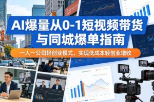 AI爆量从0-1短视频带货与同城爆单指南，一人一公司轻创业模式，实现低成本轻创业增收