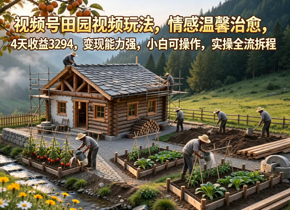 视频号田园视频玩法，情感温馨治愈，4天收益3294，变现能力强，小白可操作，实操全流程拆解