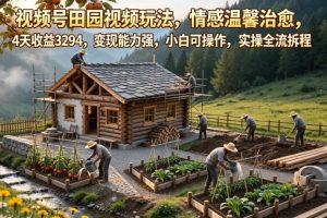 视频号田园视频玩法，情感温馨治愈，4天收益3294，变现能力强，小白可操作，实操全流程拆解