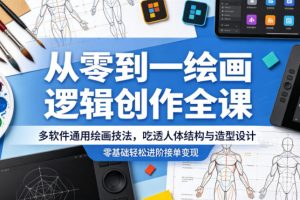 从零到一绘画逻辑创作全课，多软件通用绘画技法，吃透人体结构与造型设计，零基础轻松进阶接单变现