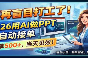 别再盲目打工了！2026用AI做PPT全自动接单，一单5张+，当天见效！