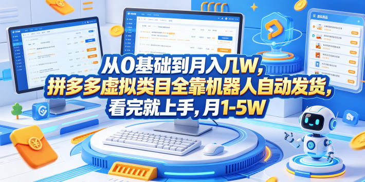 从0基础到月入几W,拼多多虚拟类目全靠机器人自动发货,看完就上手,月1-5W【揭秘】