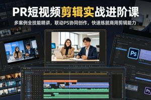PR短视频剪辑实战进阶课，多案例全技能精讲，联动PS协同创作，快速练就商用剪辑能力