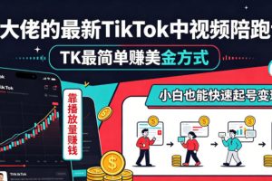 某大佬的最新TikTok中视频陪跑课，TK最简单賺美金方式，靠播放量賺钱，小白也能快速起号变现