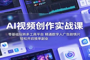 AI视频创作实战课：零基础玩转多工具平台，精通数字人广告、剧情片，轻松开启接单副业