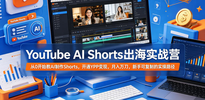 YouTube AI Shorts出海实战营，从0开始教AI制作Shorts，开通YPP变现，月入万刀，新手可复制的实操路径
