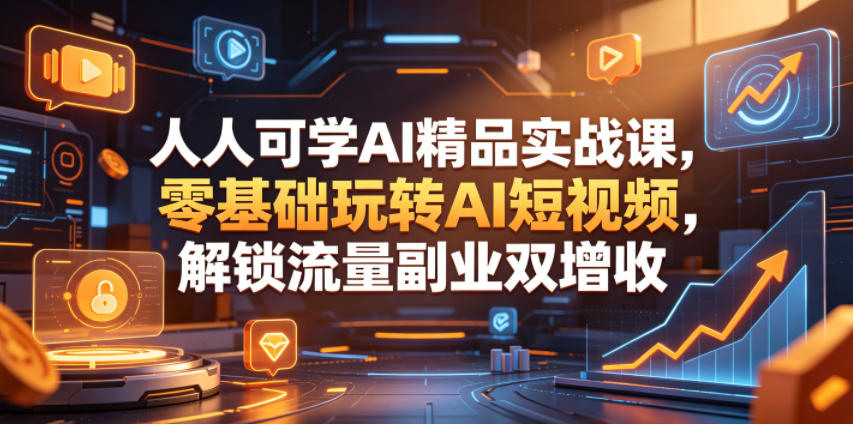人人可学AI精品实战课，零基础玩转AI短视频，解锁流量副业双增收