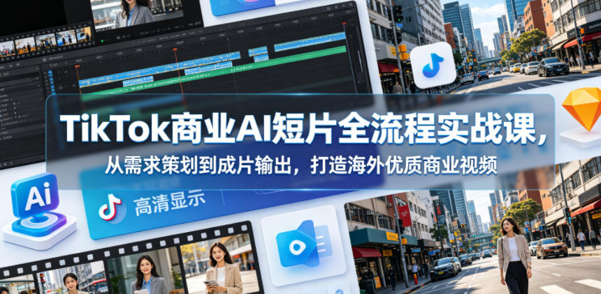 TikTok商业AI短片全流程实战课,从需求策划到成片输出,打造海外优质商业视频