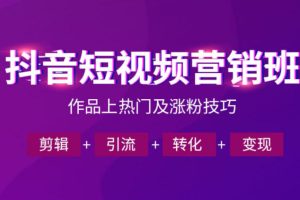 抖音短视频运营班，一门课学会作品上热门及涨粉技巧，引流转化剪辑变现（2026年5月）