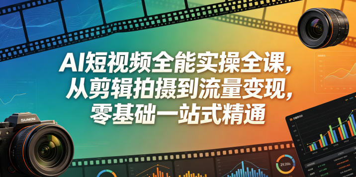 AI短视频全能实操全课,从剪辑拍摄到流量变现,零基础一站式精通