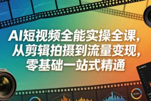 AI短视频全能实操全课，从剪辑拍摄到流量变现，零基础一站式精通
