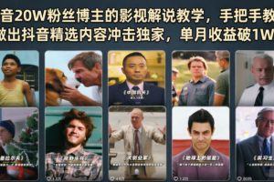 抖音20W粉丝博主的影视解说教学，手把手教你做出抖音精选内容冲击独家，单月收益破1W+