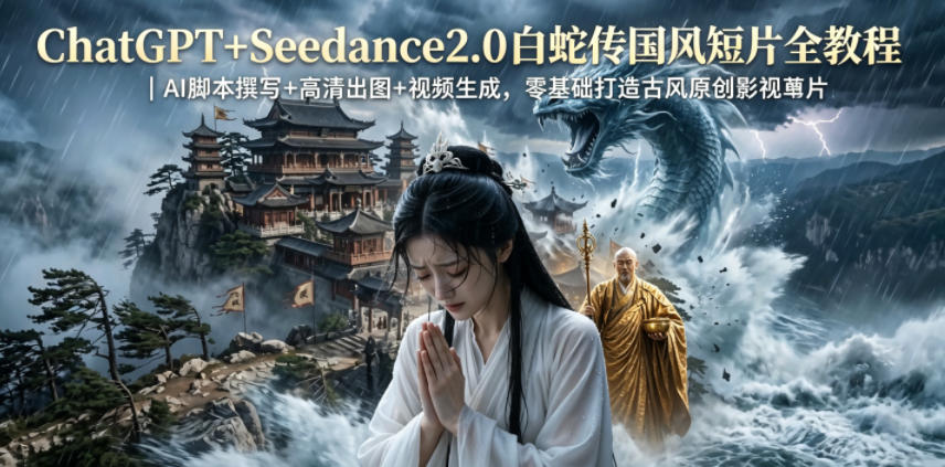 ChatGPT+Seedance2.0白蛇传国风短片全教程｜AI脚本撰写+高清出图+视频生成，零基础打造古风原创影视短片