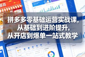 拼多多零基础运营实战课，从基础到进阶提升，从开店到爆单一站式教学