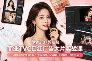 即梦2.0+剪映商业TVC口红广告大片实战课｜从分镜脚本创作到AI成片+后期精修，全流程打造品牌级产品广告