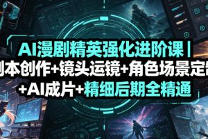 AI漫剧精英强化进阶课｜剧本创作+镜头运镜+角色场景定制+AI成片+精细后期全精通