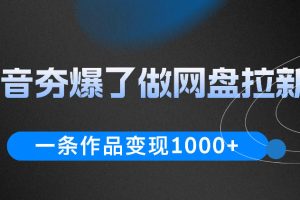 抖音夯爆了做网盘拉新，一条作品轻松10W+流量，变现1k+，看完即可上手操作