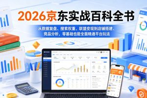 2026京东实战百科全书，从数据复盘、搜索权重、联盟变现到店铺搭建、竞品分析，零基础也能全面精通平台玩法
