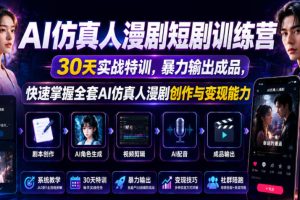 AI仿真人漫剧短剧训练营，30天实战特训，暴力输出成品，快速掌握全套AI仿真人漫剧创作与变现能力