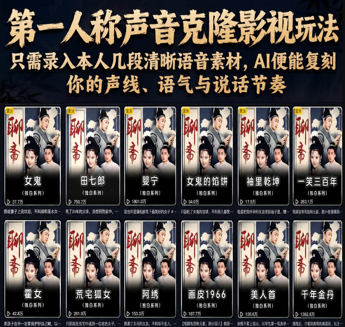 第一人称声音克隆影视玩法,只需录入本人几段清晰语音素材,AI便能复刻你的声线、语气与说话节奏