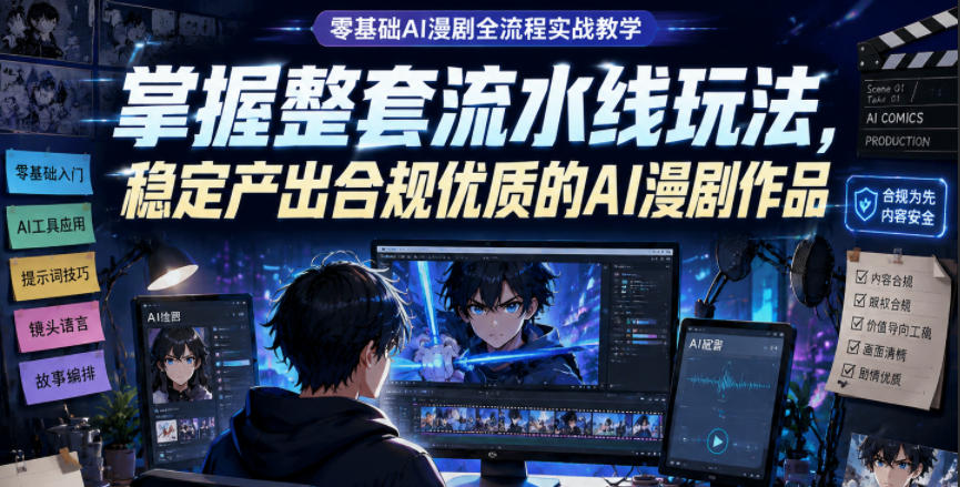 零基础AI漫剧全流程实战教学,掌握整套流水线玩法,稳定产出合规优质的AI漫剧作品