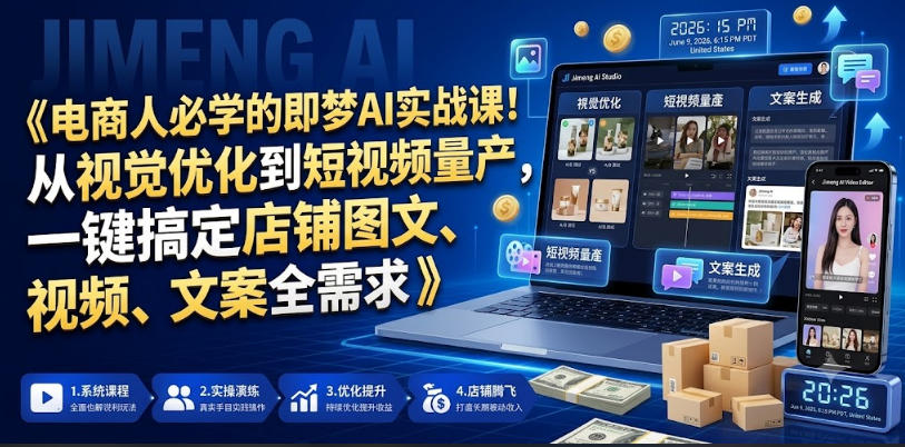电商人必学的即梦AI实战课!从视觉优化到短视频量产,一键搞定店铺图文、视频、文案全需求