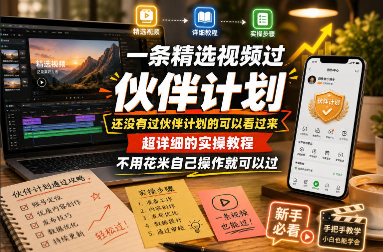 一条精选视频过伙伴计划，还没有过伙伴计划的可以看过来，超详细的实操教程，不用花米自己操作就可以过