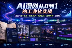 AI漫剧从0到1的工业化实战，覆盖“选本改编—美术资产—视频生成—后期剪辑”全链路（更新6月）