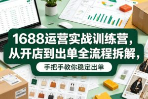 1688运营实战训练营，从开店到出单全流程拆解，手把手教你稳定出单